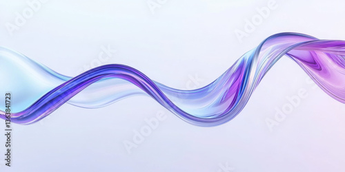 3d abstract liquid glass transparent clear ribbon wave line render. Rainbow fluid flow curve shape with dispersion light, holographic gradient texture. Flying glossy design element. 3D illustration
