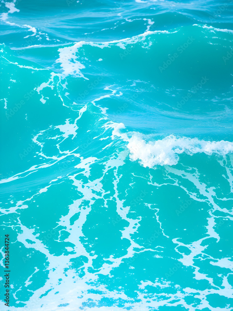 Obraz premium Vibrant turquoise ocean waves crash, white foam crests , vibrant, clear