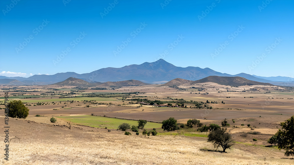Obraz premium Panoramic View Of Arid Landscape With Mountains And Blue Sky During Daylight
