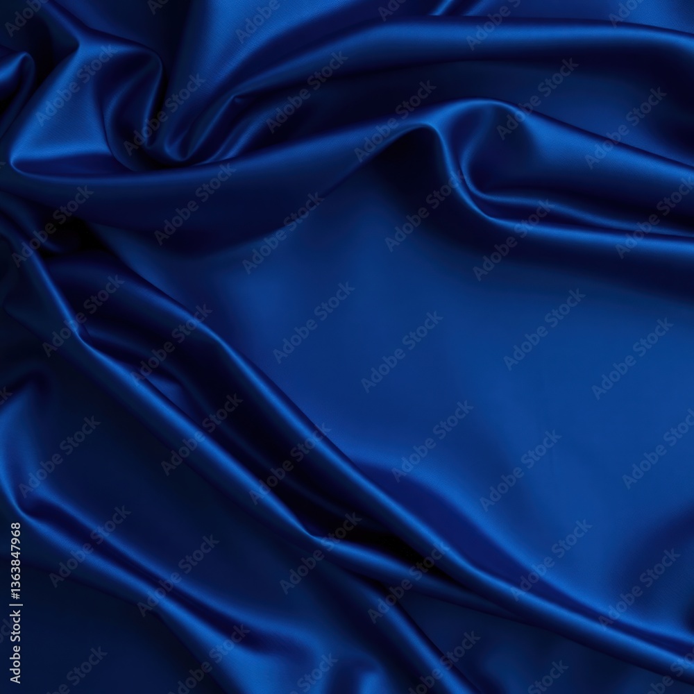 Obraz premium Beautiful dark blue silk satin background. Soft folds on shiny fabric. Luxury background with space for design. Web banner. Flat lay, Table top view. Christmas, Valentine's Day.