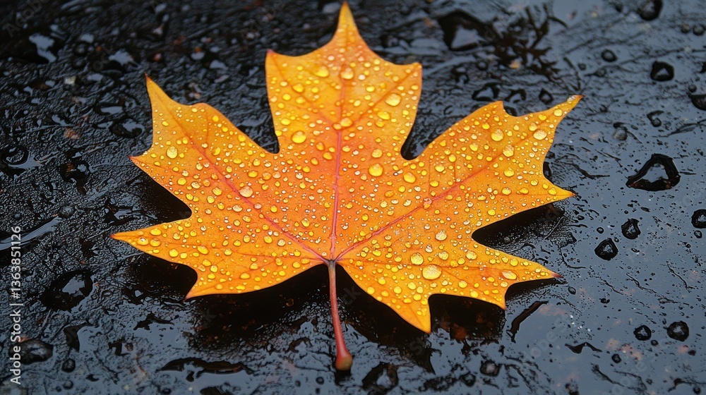 Autumnal Serenity: A Dew-Kissed Maple Leaf Autumnal Serenity: A Dew-Kissed Maple Leaf