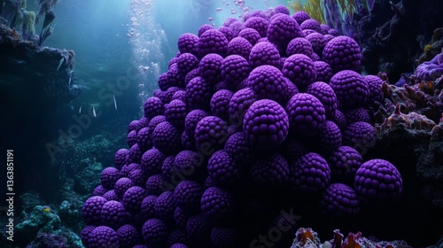 Obraz na płótnie Violet Coral Spheres in Tropical Aquatic Scene w salonie