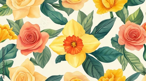 Wallpaper Mural NatureFlorals Seamless Floral Perspective Cream Foliage Torontodigital.ca
