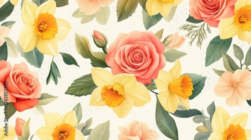 Wallpaper Mural NatureFlorals Seamless Floral Overview Daffodils Foliage Torontodigital.ca