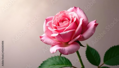 Single rose blooms with tender precision in pristine surroundings, gentle, isolated, bloom