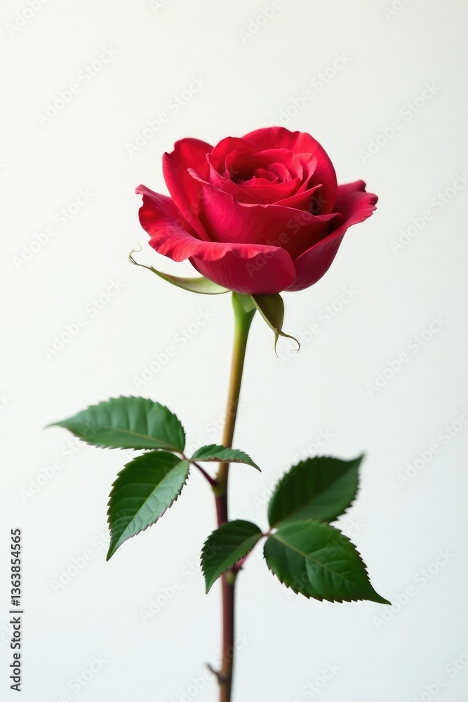 Single rose in stunning isolation against a clean white surface, nature, bloom, delicate Single rose in stunning isolation against a clean white surface, nature, bloom, delicate