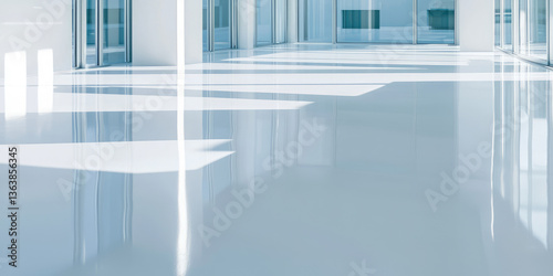 New modern epoxy glossy poured floor in the interior of the apartment