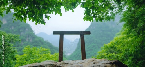 Wooden gate in green nature landscape