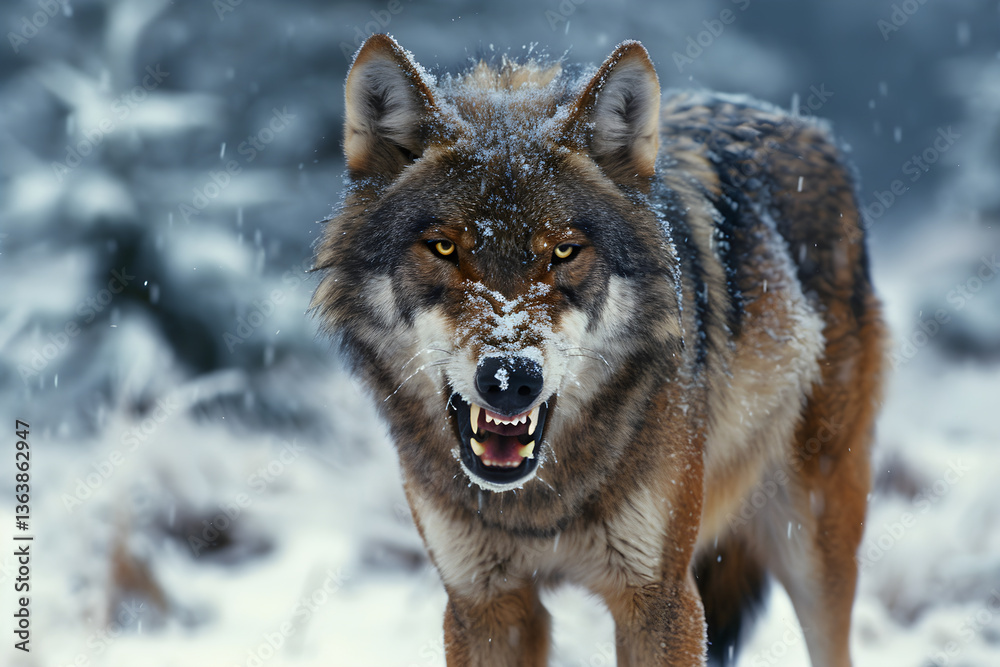 Fototapeta premium Untamed Wilderness: The Majestic Beauty and Raw Power of a Winter Wolf
