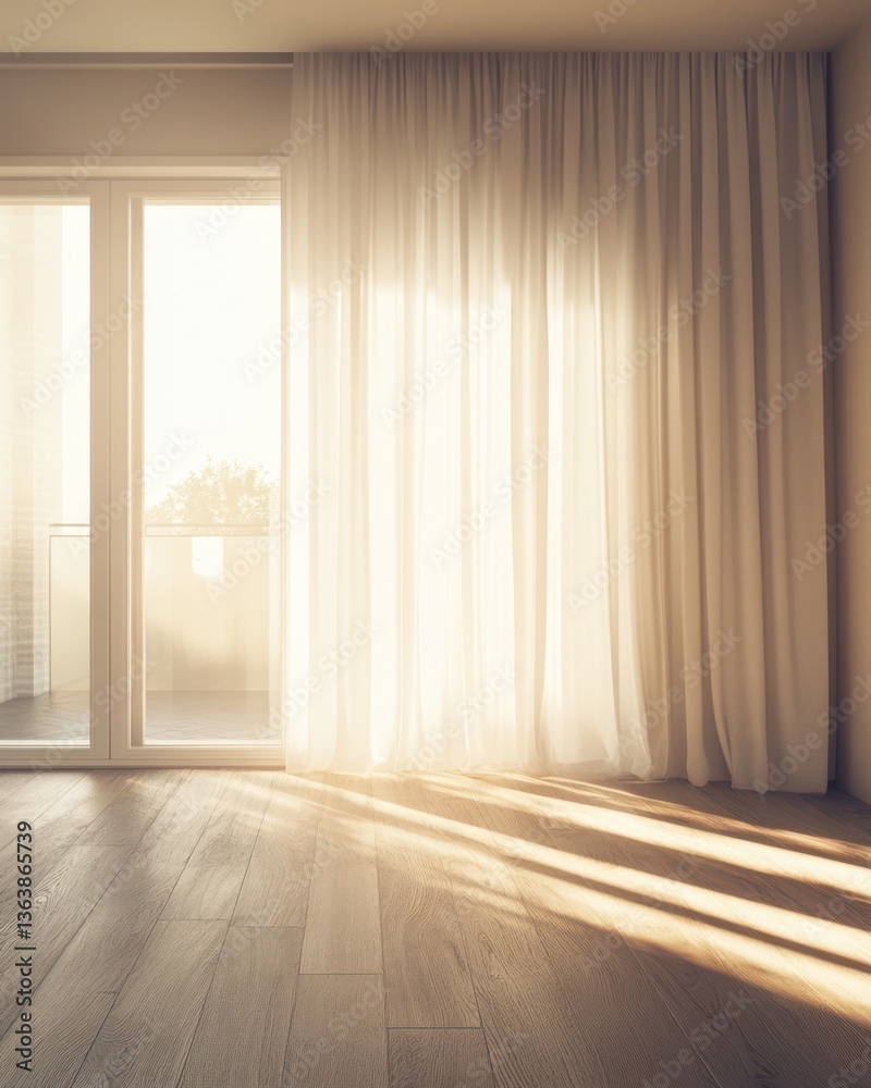 Fototapeta premium Sunlit room with sheer curtains