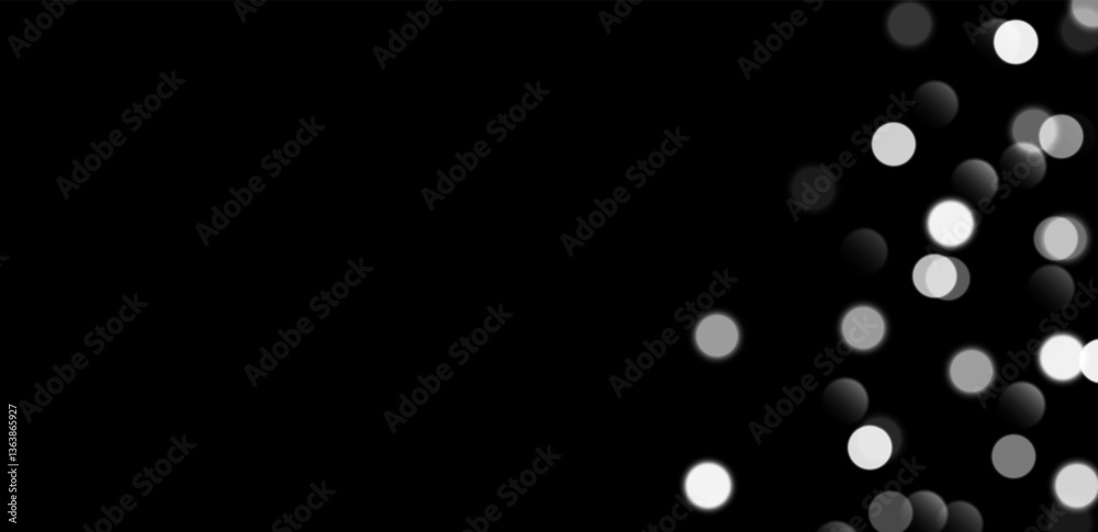 White bokeh, blurred background with sparkling lights, blurry glitter effect. Bright soft abstract background. Vector illustration.
