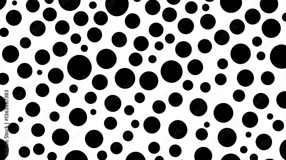 Monochrome Polka Dot Pattern with Varied Circle Sizes on White Background Monochrome Polka Dot Pattern with Varied Circle Sizes on White Background