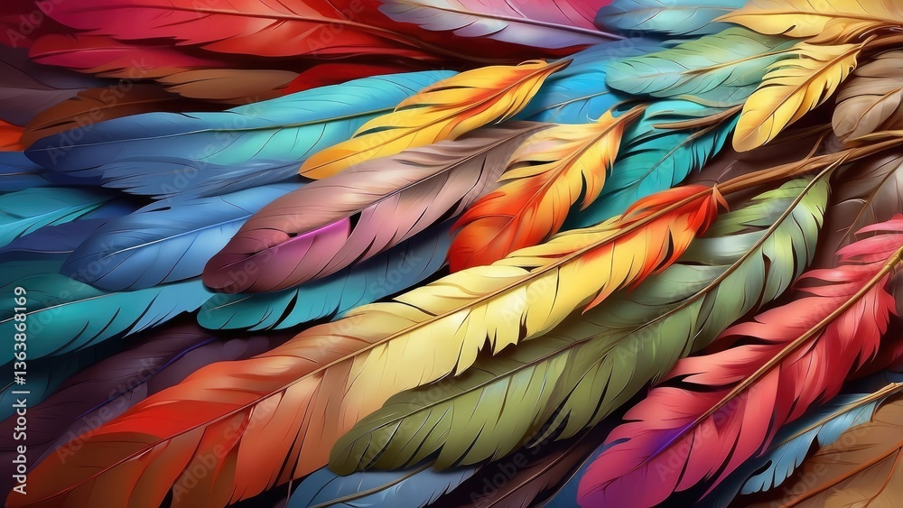Obraz premium A vibrant arrangement of feathers in shades of red,