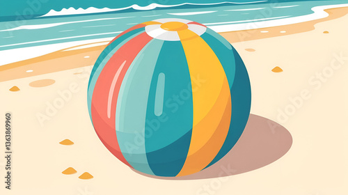 Inflatable beach ball flat style design vector illustration icon sign isolated on white background. Retro styled inflatable toy for summer games or holidays.