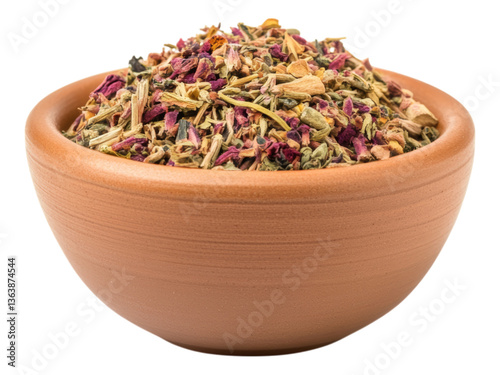 Herbal Blend in Rustic Bowl of Natural Ingredients