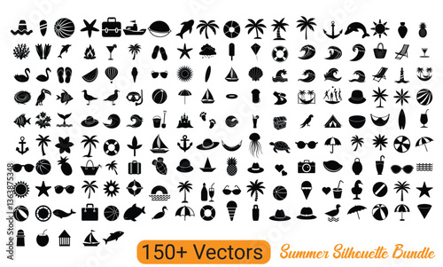 summer vectors, summer clipart silhouette, summer elements mega bundle