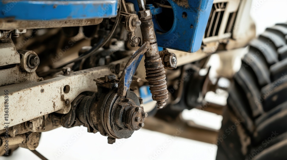 Close-Up View of Tractor Suspension System with Rust and Dirt Close-Up View of Tractor Suspension System with Rust and Dirt