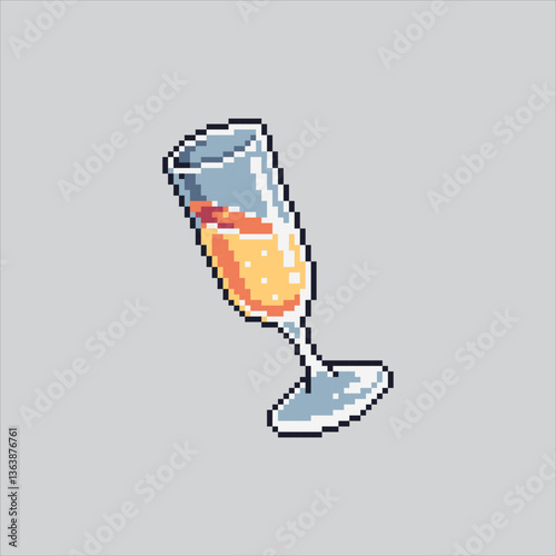 Pixel art illustration Champagne. Pixelated Champagne glass. Luxury Champagne glass Icon pixelated for the pixel art game and icon for website and video game. old school retro.