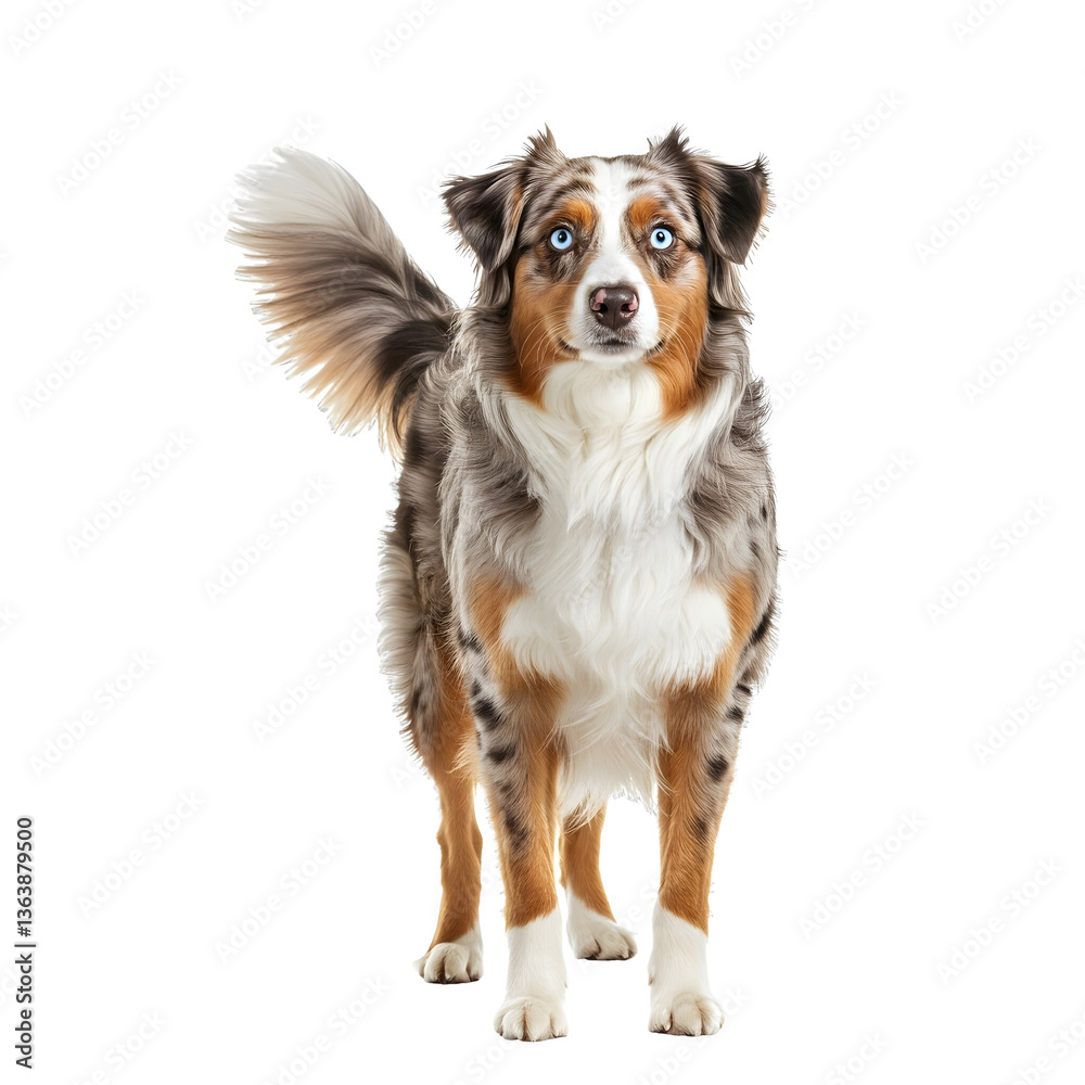 Fototapeta premium A beautiful Australian Shepherd dog standing on a transparent background.