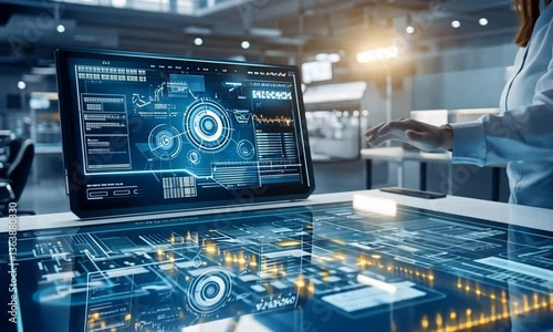 Wallpaper Mural A person working on futuristic technology computer screen pad Torontodigital.ca