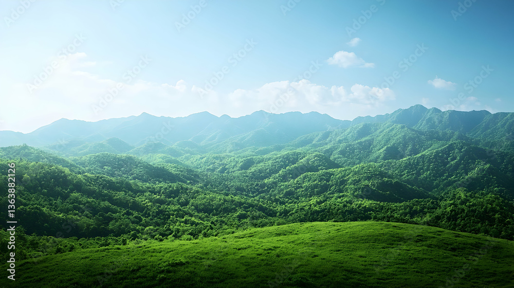 Fototapeta premium Panoramic View Of Lush Green Mountains And Forest