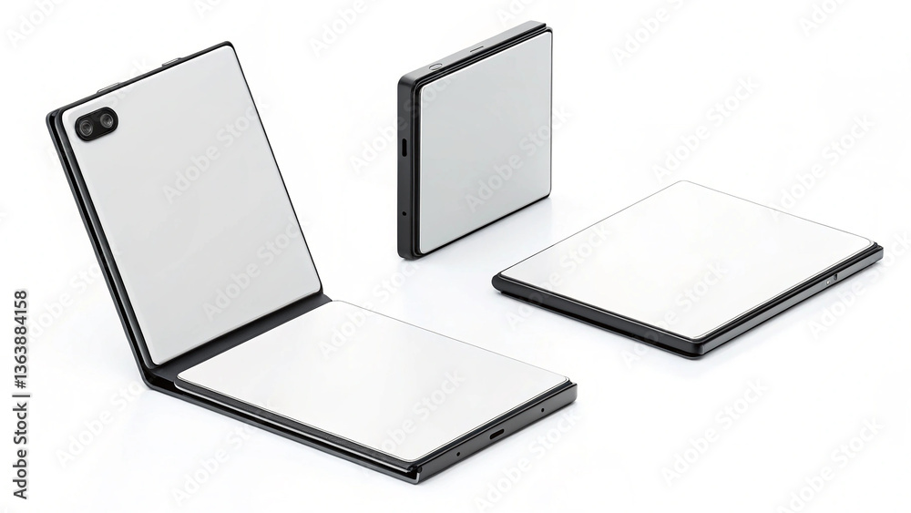 Mockups of Foldable Phones on White Background for Tech Branding