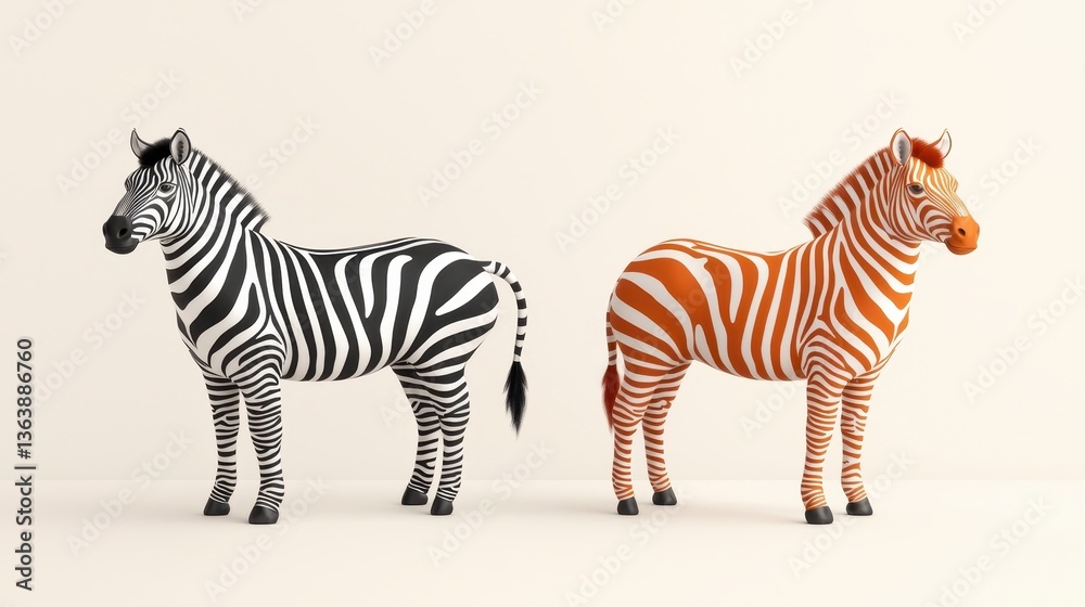 Obraz premium Pixel Art Zebras Black and White and Orange Stripes on Off White Background