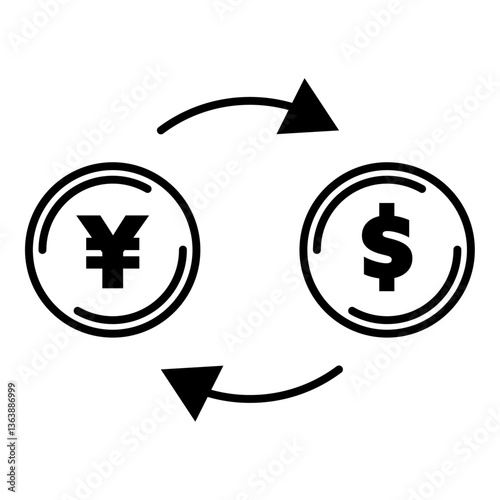 ドルと日本円の為替取引のモノクロアイコン