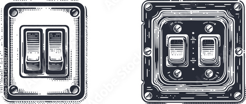 Set of Double Toggle Switch on Wall - Elegant Engraving Design for Home or Office Decor woodcut design