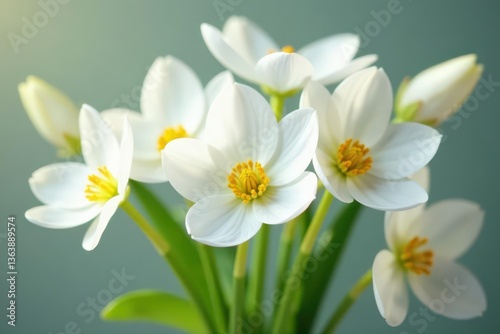 Crisp white floral arrangement, soft focus, subtle shadows , vignette, petal