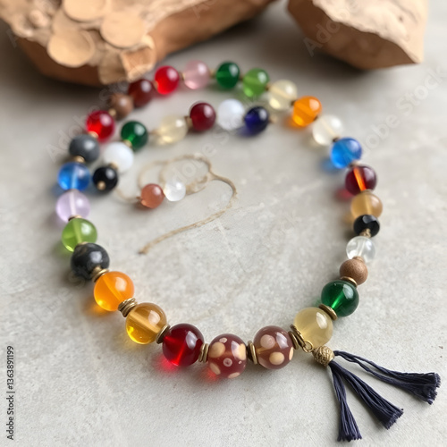 Rainbow chaplet - multicolored glass and natural beads strung on thread