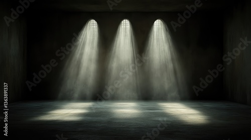 Empty room with three spotlights