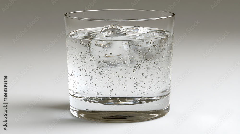 Sparkling water with ice cubes in a glass. Sparkling water with ice cubes in a glass.
