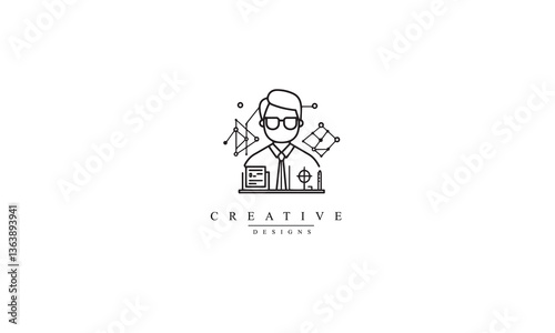 Geometry teacher line icon black vector white background