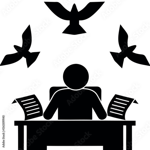 tax forms turning into birds soaring into the sky, capturing the concept of escaping tax deadlines, Tax Day background