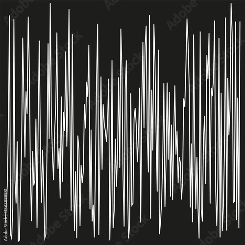 Abstract sound wave. White line on black. Audio signal shape. Bold graphic element.