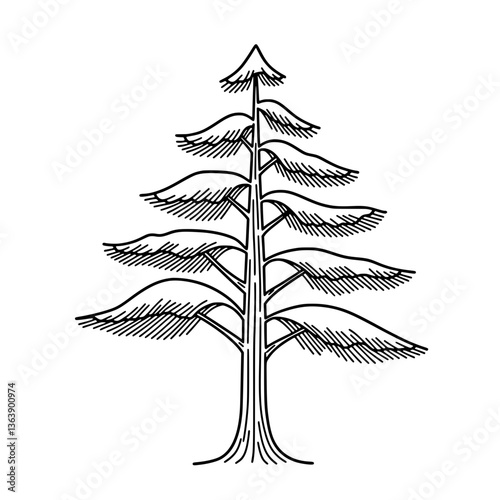 Black and White Line Art Tree Vector | Elm Coloring Page Design