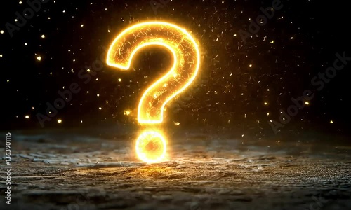 Burning question mark.  A glowing question mark on a dark surface