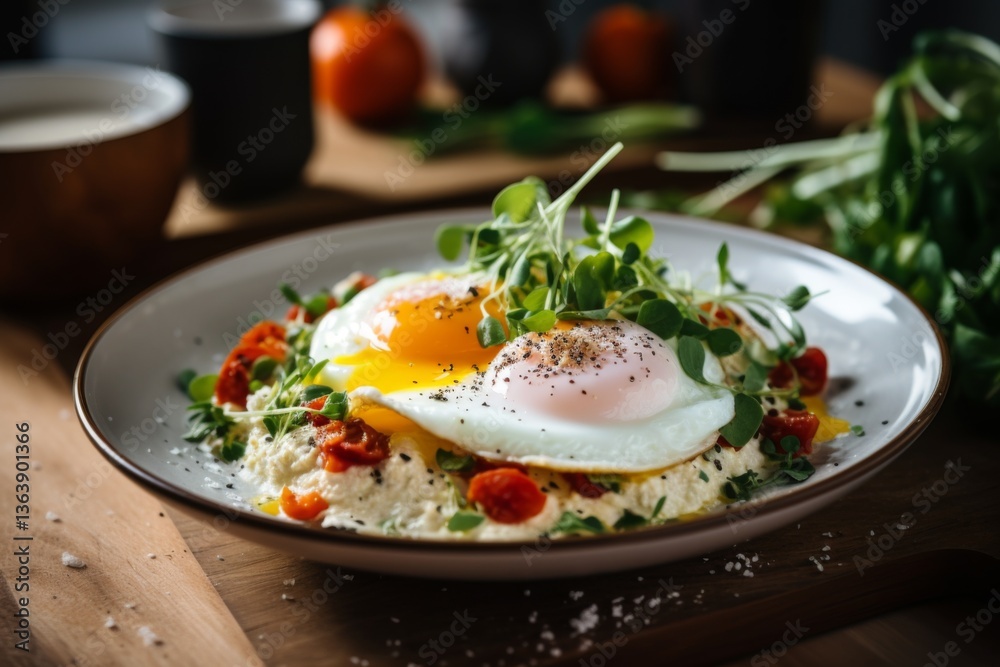 Close up of a protein breakfast in the real kitchen Close up of a protein breakfast in the real kitchen
