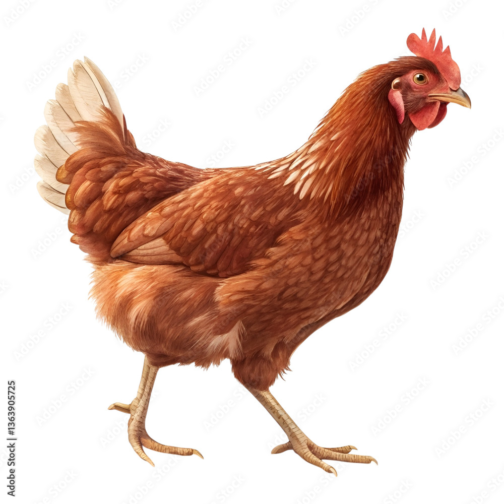 Fototapeta premium Full-body brown hen standing isolated on a transparent background.