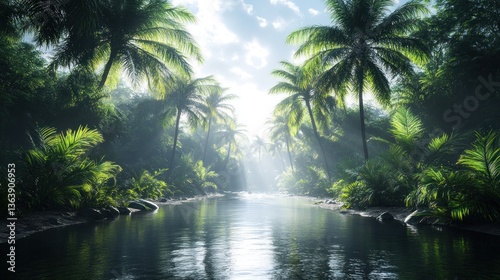 A riverbank with lush vegetation and wildlife