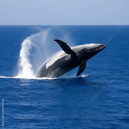 una ballena azul saltando sobre la superficie del mar