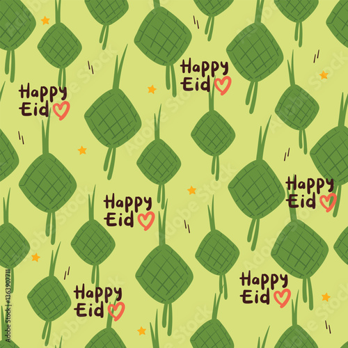seamless pattern cartoon ketupat for eid fitr wallpaper, background