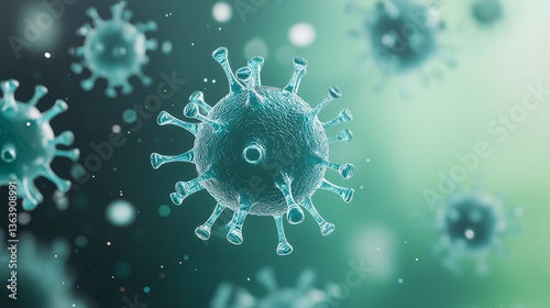Microscopic View of Turquoise Colored Viruses Detailed 3D Rendering of Pathogens