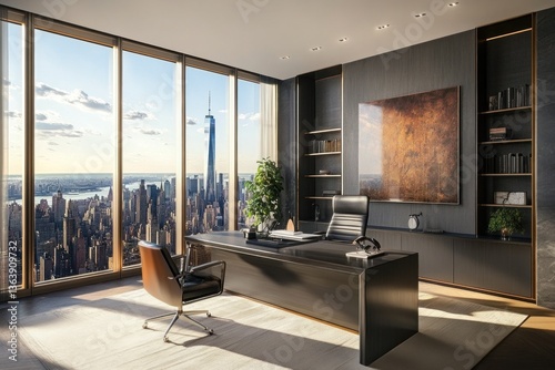 Modern luxury office with city view.