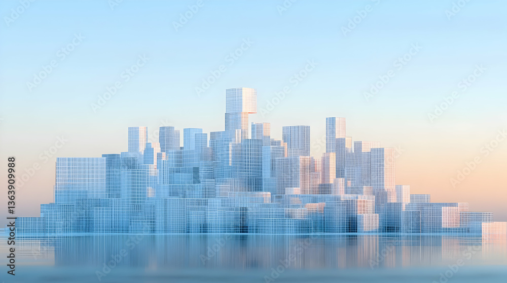 Abstract Futuristic Cityscape At Dawn With Geometric Structures Abstract Futuristic Cityscape At Dawn With Geometric Structures