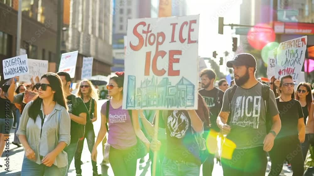 People protesting on a city street