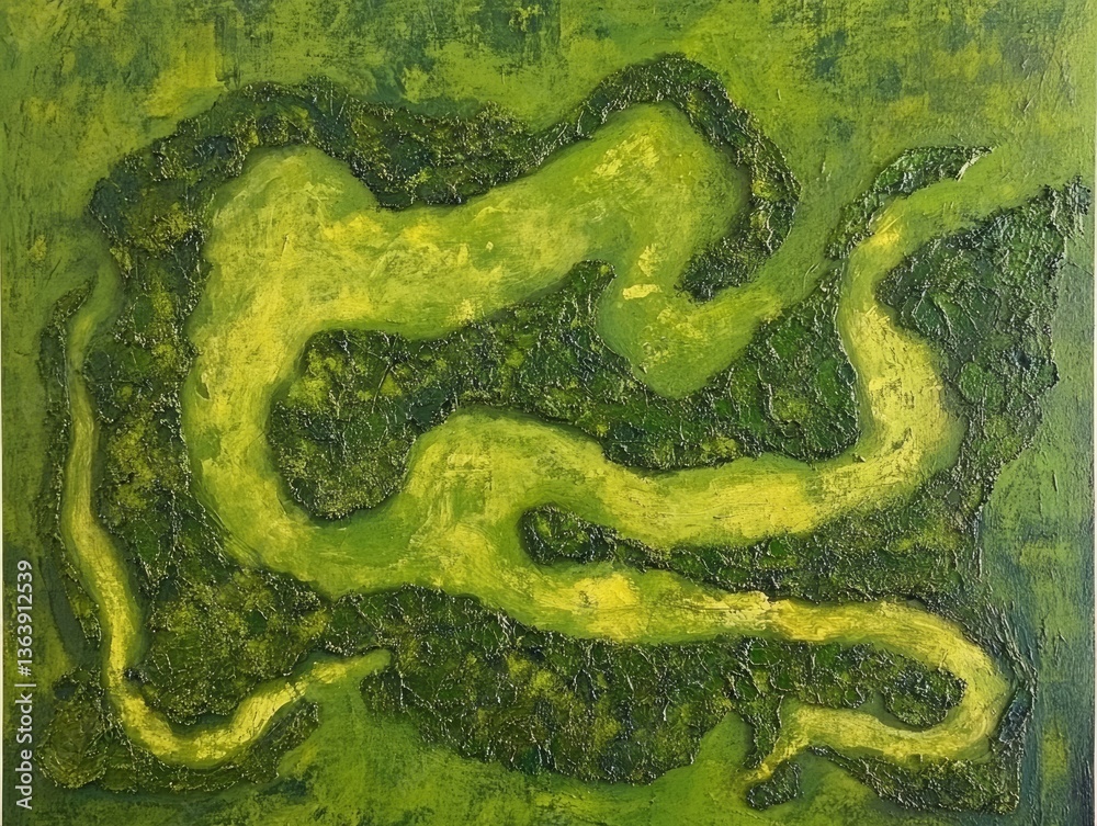 Fototapeta premium River meandering through green forest - ai