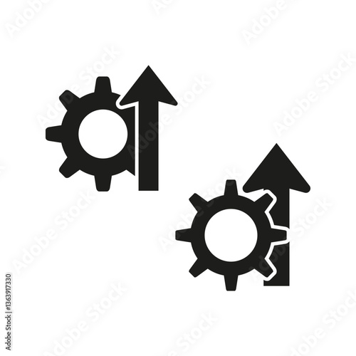 Gear upward icon. Ascending arrow symbol. Vector improvement concept. Simple mechanical shape.