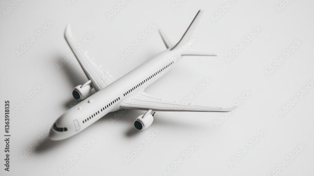White Airplane Model on Simple Background for Travel Concepts White Airplane Model on Simple Background for Travel Concepts